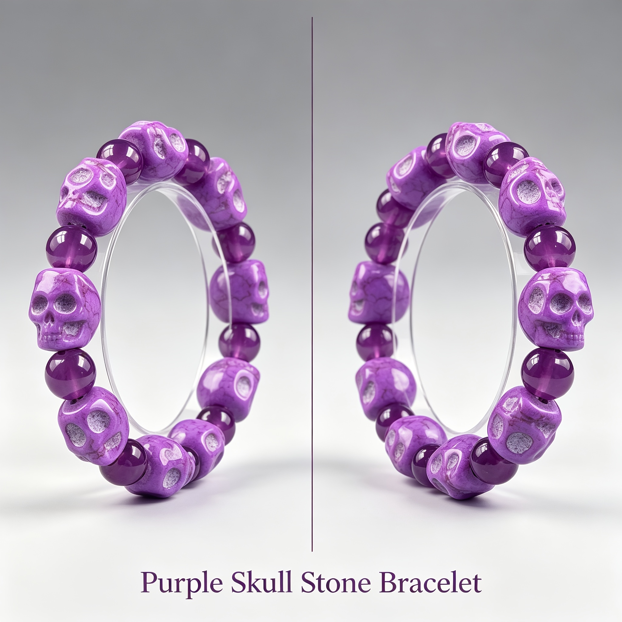 Carved Purple Skull Bracelet with Amethyst Beads